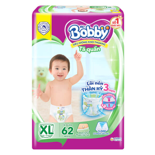 Bỉm tã quần Bobby size XL 62 miếng (12-17kg)